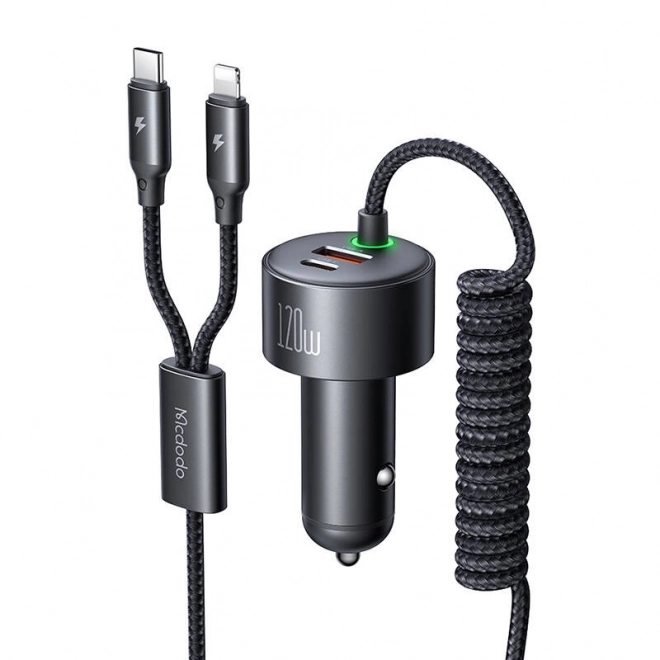 Încărcător auto cu cabluri retractabile Mcdodo USB-C și Lightning, 120W