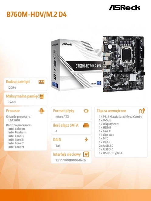 Placă de bază B760M HDV M.2 DDR4 compatibilitate Intel