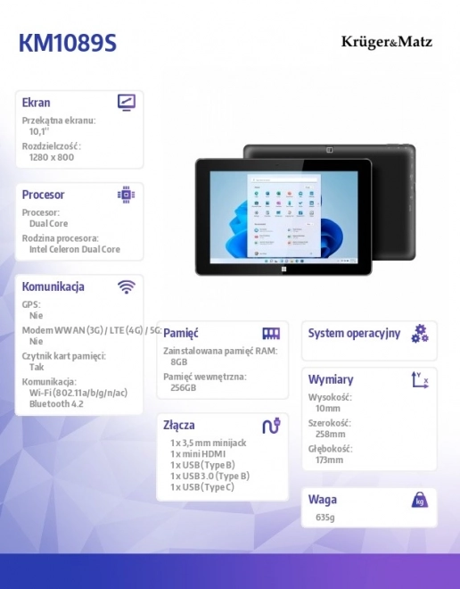 Tablet Krüger&Matz EDGE 1089 2v1 cu Windows 11