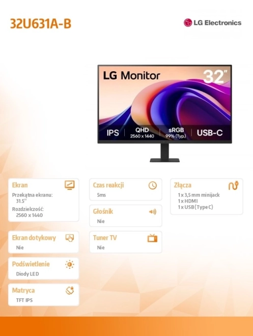 Monitor LG 31.5" QHD 100Hz IPS HDR10