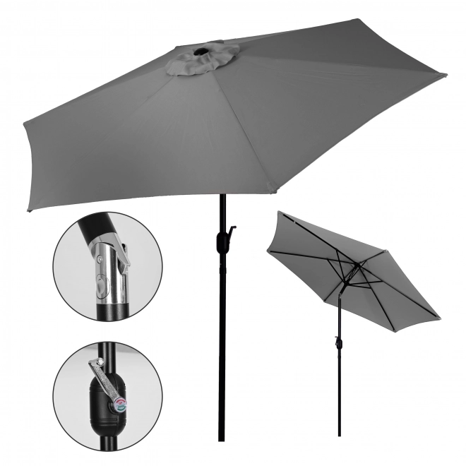 Umbrelă mare de grădină înclinată cu manivelă 6 spițe gri 270 cm