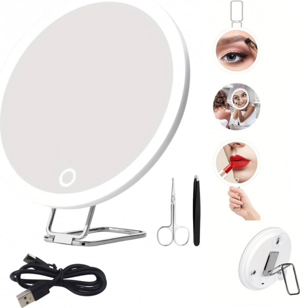 Oglindă de machiaj cu mărire 30×, LED și accesorii