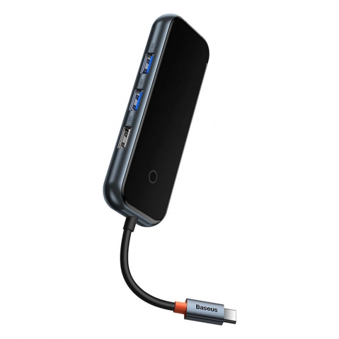 Hub USB-C 5 în 1 AcmeJoy de la Baseus, 2xUSB 3.0, USB 2.0, USB-C PD, RJ45, gri