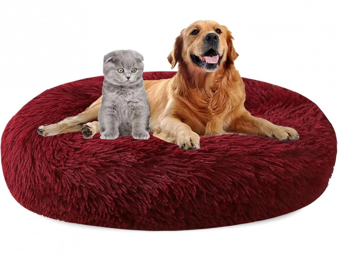Pisică pufoasă pat moale canapea pernă 80 cm – burgundy
