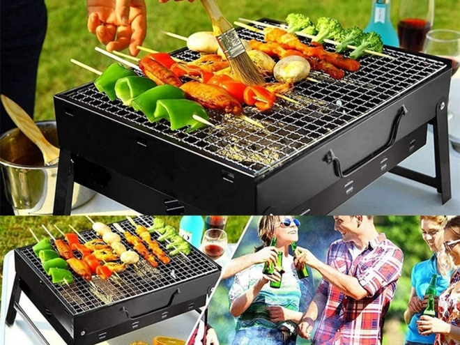 Grătar portabil pliabil pe cărbune pentru camping și BBQ