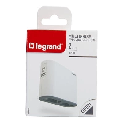 Adaptor 2x 2P + USB AC alb/negru