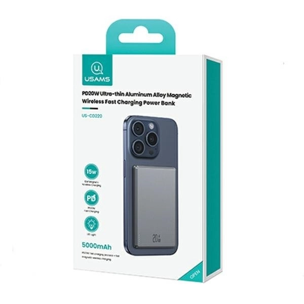 Powerbank inductiv 5000mAh MagSafe încărcare rapidă PD 20W Gri