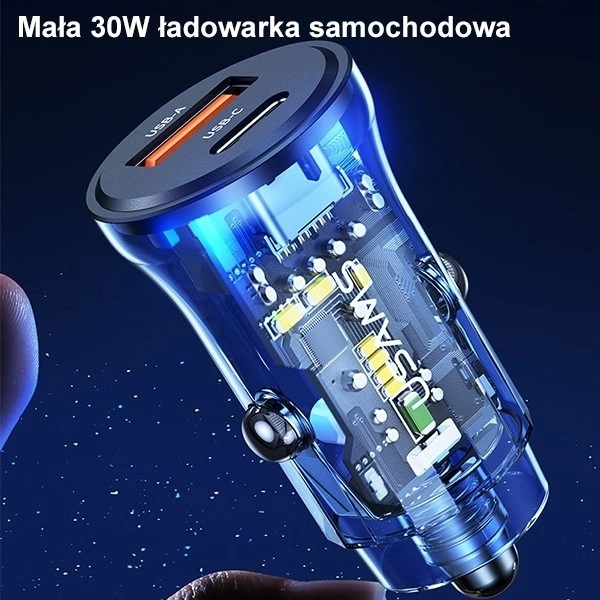 Încărcător auto 30W 1xUSB + 1xUSB-C Fast Charge