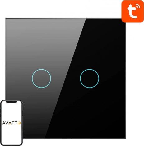 Comutator inteligent pentru lumină ZigBee Avatto cu 2 căi, negru