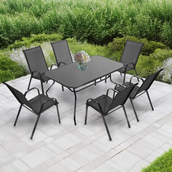 Masă de grădină din sticlă pentru terasă neagră 120x70 cm
