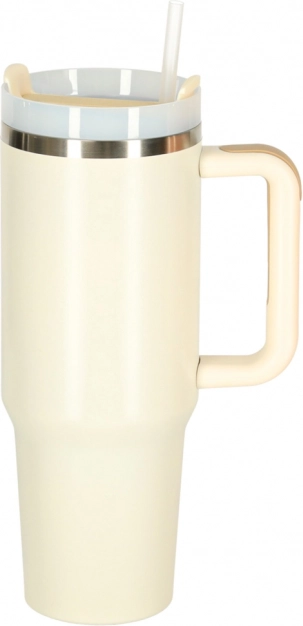 Cana termică crem cu pai și mâner 1200 ml