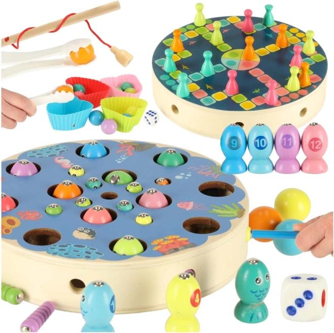 Joc Montessori pentru copii peștișori și omizi – pescuit magnetic și sortare