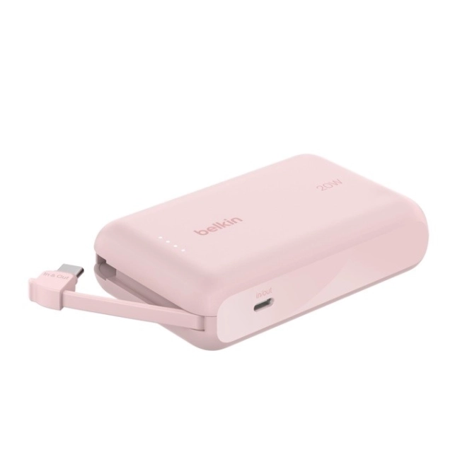 Powerbank BoostCharge 10000 mAh cu cablu-C integrat și port-C roz