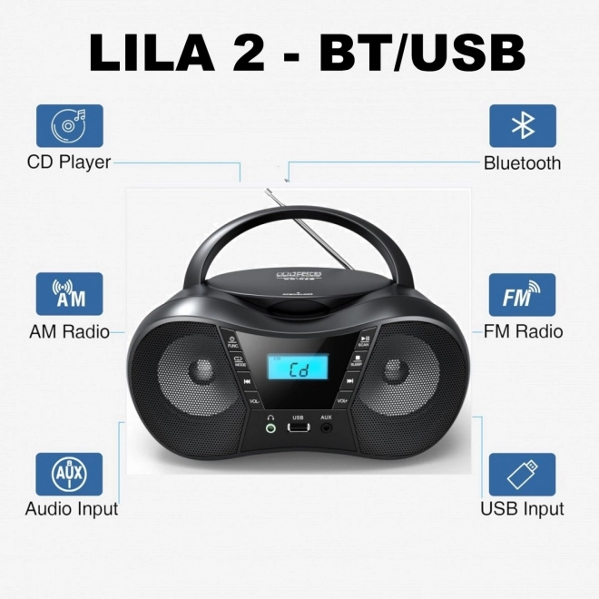 CD player portabil cu Bluetooth și USB roz
