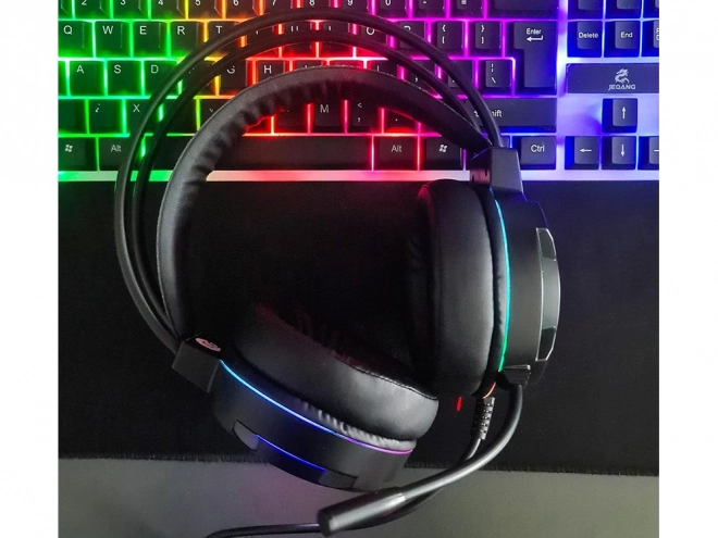 Căști gaming cu fir LED RGB cu microfon 5.1