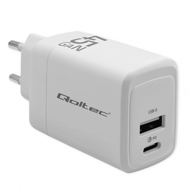 Încărcător GaN 45W cu USB-C PD și USB QC 3.0 Alb