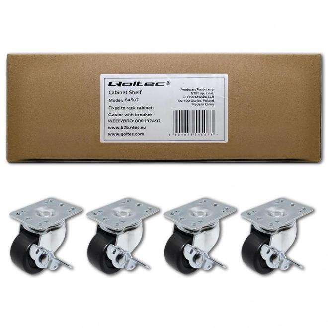 Set de roți cu filet și frână pentru dulapuri RACK 19"