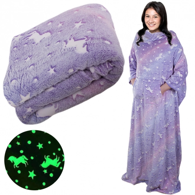 Pătură cu mâneci fleece cald sweatshirt halat neon – violet