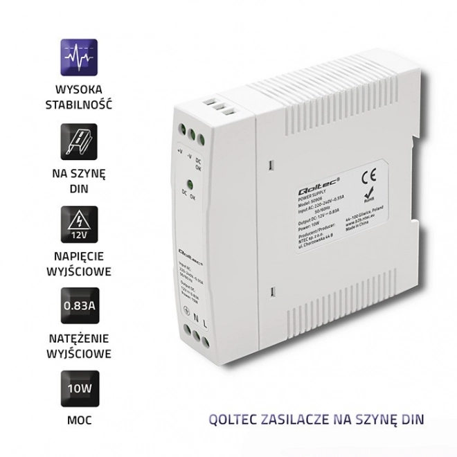 Zasilator din rail 12V 10W slim alb