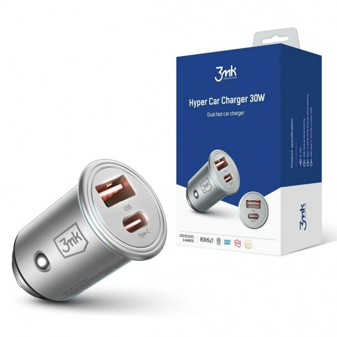 Încărcător auto Hyper 30W cu USB-C și USB-A