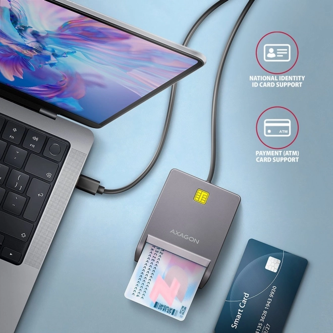 Cititor de carduri de identificare AXAGON USB-C cu cablu