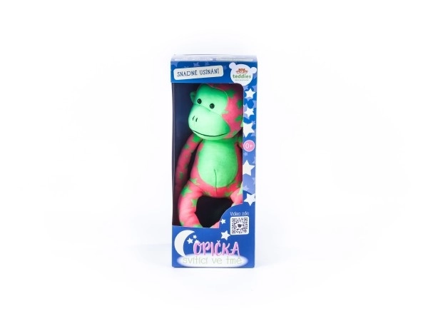 Maimuță de pluș care strălucește în întuneric 45x14cm roz/verde în cutie