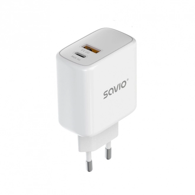 Încărcător Savio 30W Quick Charge Power Delivery Alb cu Cablu