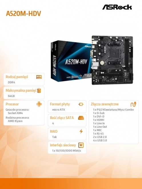 Placa de bază ASRock A520M-HDV