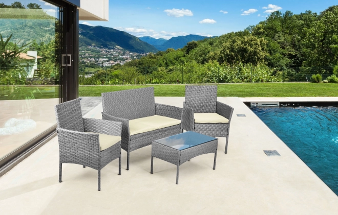 Set de mobilier de grădină din ratan sintetic - bancă, masă, scaune gri MultiGarden