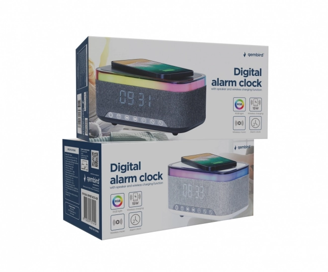 Ceas deșteptător digital cu încărcare wireless și radio DAB/FM RGB alb-gri