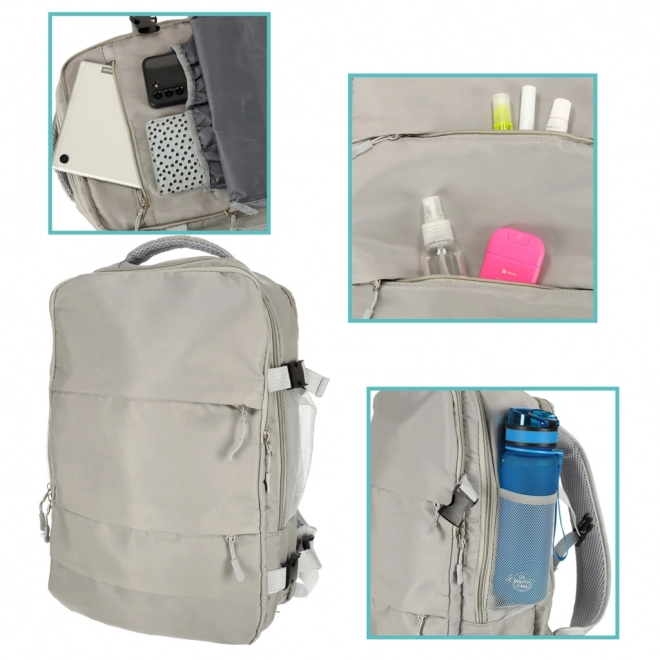 Rucsac de călătorie gri cu conexiune USB, rezistent la apă
