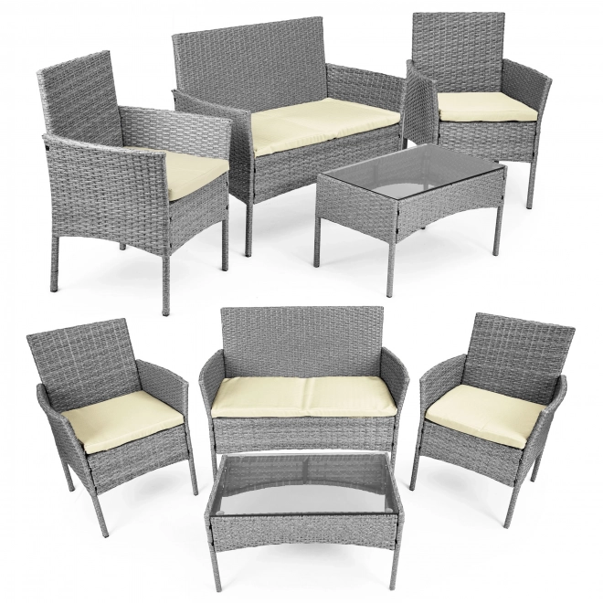 Set de mobilier de grădină din ratan sintetic - bancă, masă, scaune gri MultiGarden