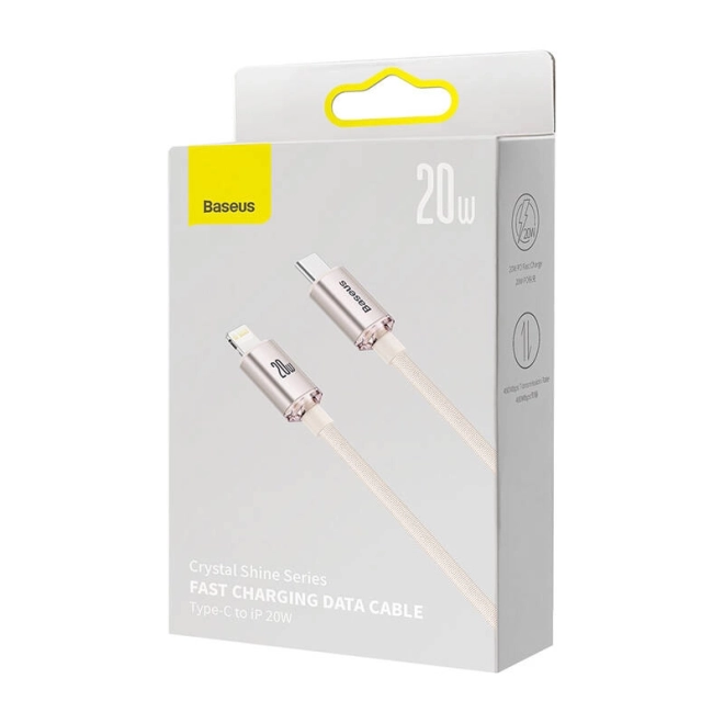 Cablu Baseus Crystal Shine USB-C la iP, 20W, 2m, roz