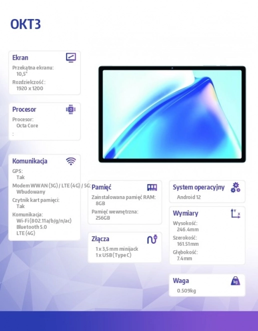Tablet OKT3 cu ecran de 10.51 inci