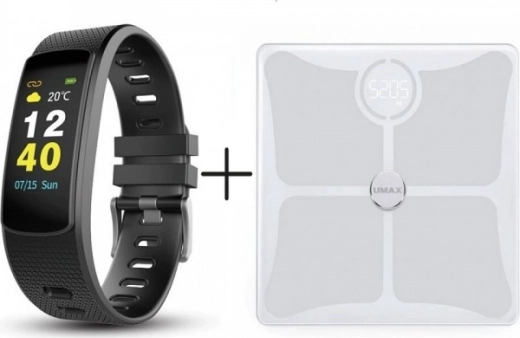 UMAX Stay Active – cântar inteligent Smart Scale US10C + brățară inteligentă U‑Band 116HR Color