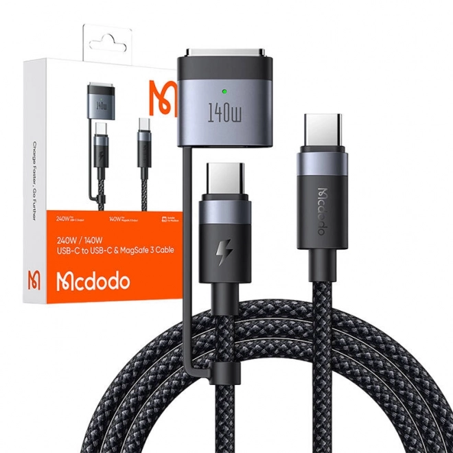 Cablu 2-în-1 USB-C către USB-C + MagSafe 3, Mcdodo, 2m (negru)