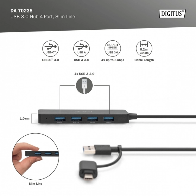 Hub USB 3.0 SlimLine cu 4 porturi DIGITUS