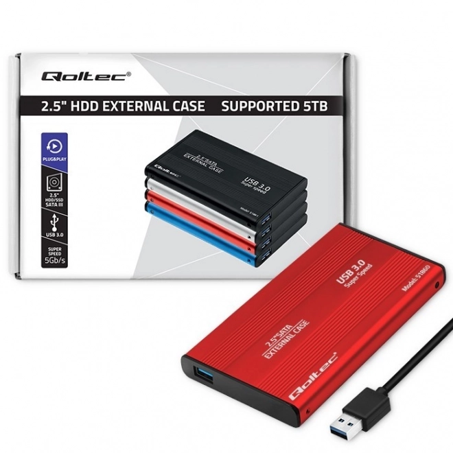 Carcasa externă pentru discuri 2.5" HDD/SSD SATA3, USB 3.0, roșie