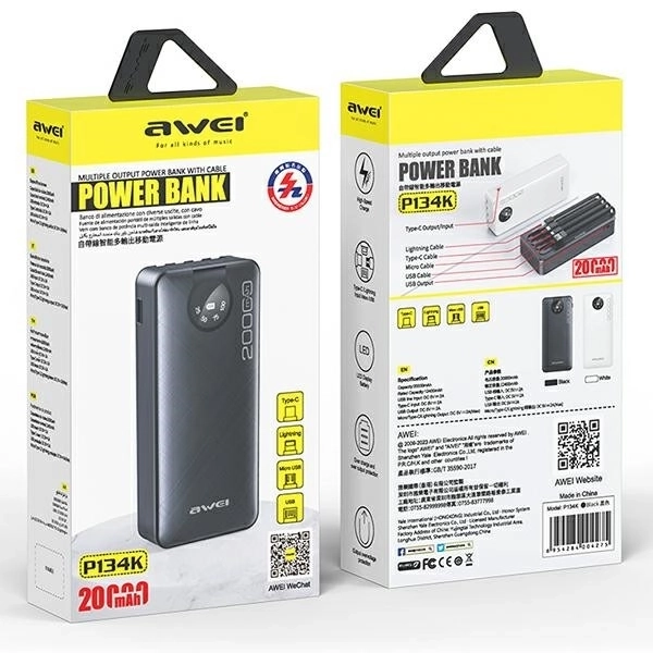 Powerbank portabil 20000mAh cu cabluri complete