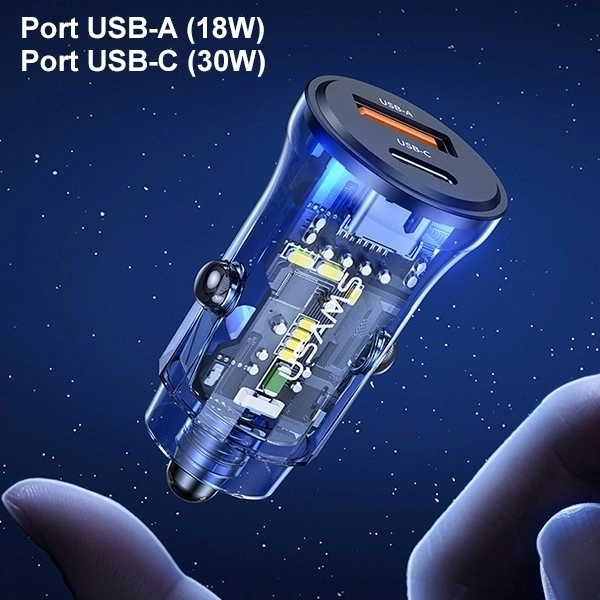 Încărcător auto 30W 1xUSB + 1xUSB-C Fast Charge