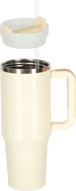 Cana termică crem cu pai și mâner 1200 ml