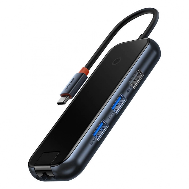 Hub USB-C 5 în 1 AcmeJoy de la Baseus, 2xUSB 3.0, USB 2.0, USB-C PD, RJ45, gri