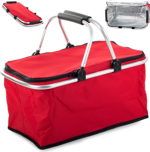 Coș de picnic termic cu izolație și mânere pliabile – Roșu