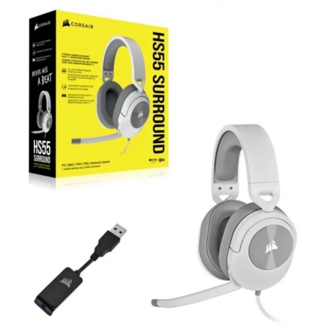 Căști gaming Corsair HS55 Surround albe
