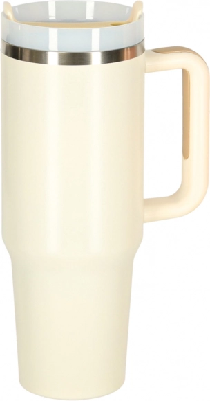 Cana termică crem cu pai și mâner 1200 ml