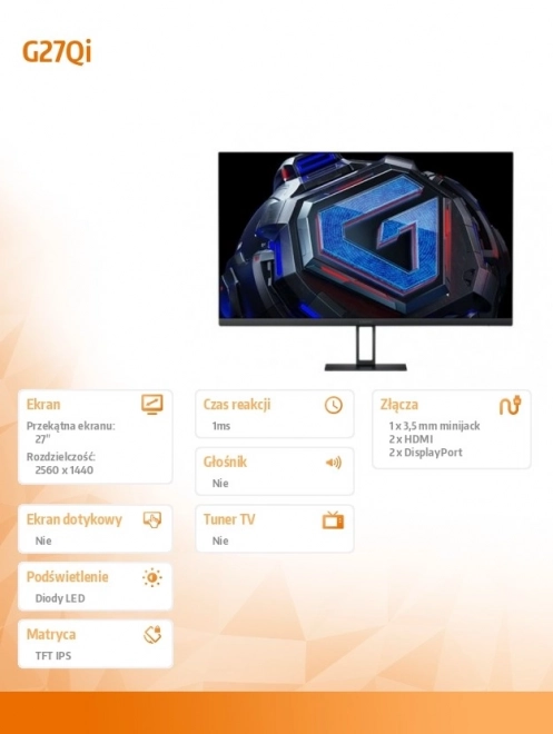 Monitor gaming 2K LED de 27 inch