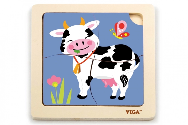 Puzzle din lemn cu 4 piese - Vaca