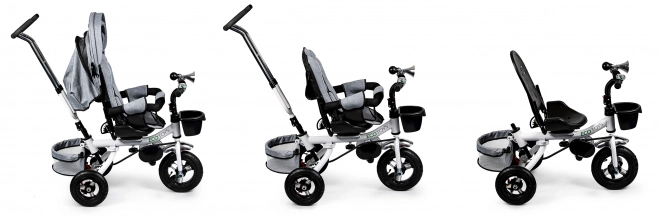 Triciclu rotativ 360° Grey Delux cu acoperiș