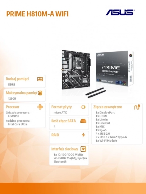 Placa de bază ASUS PRIME H810M-A WiFi mATX cu USB-C și DDR5