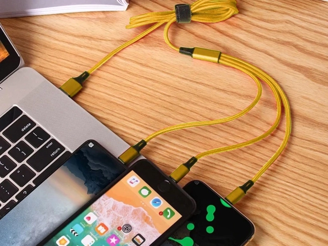 3in1 cablu usb pentru telefon cablu fulger iphone micro usb tip-c 1,2 m – Galben